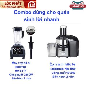 COMBO chuyên quán máy xay sinh tố mạnh 2380W và máy ép 1860W Ladomax chuẩn moto đồng ,linh kiện thay thế chính hãng.