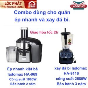 COMBO chuyên quán máy xay sinh tố mạnh 2680W và máy ép 1860W Ladomax chuẩn moto đồng ,linh kiện thay thế chính hãng.