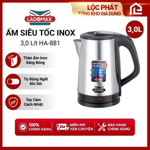 Ấm Đun Siêu Tốc INOX Cao Cấp 3L Ladomax HA-881 1500W An Toàn Hàng Chính Hãng Bảo Hành 12 Tháng