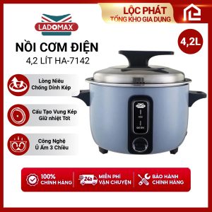 Nồi Cơm Điện Công Nghiệp Nắp Rời 4.2L Ladomax HA-7142 Lòng Phủ Men Chống Dính BH 12 Tháng