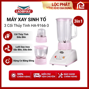 Máy Xay Sinh Tố Đa Năng Ladomax HA-9166-3 3 cối Thủy Tinh -Công suất 420W An Toàn BH 12 Tháng