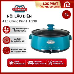 Nồi Lẩu Điện Ladomax HA-238 4L Công Suất 1360W Lòng Rời Phủ Men Chống Dính  Chính Hãng BH 12 Tháng