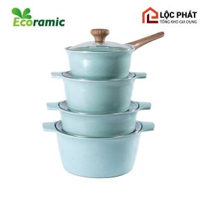 Mua 1 tặng 3 Chính Hãng Bộ 4 nồi Ecoramic Platinum hồng phấn xài được bếp từ