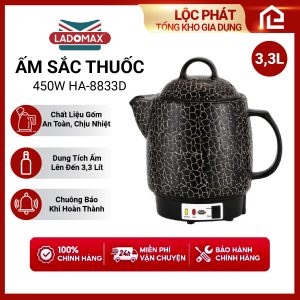 Ấm Sắc Thuốc LADOMAX HA- 8833D ĐEN 3,3L Có Chuông Báo Mâm Nhiệt Inox Giữ Ấm 2 Chế Độ Nấu bh 12 Tháng