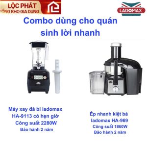 Combo máy xay sinh tố và máy ép Ladomax - Sức mạnh 2280W và 1860W, moto đồng, linh kiện chính hãng