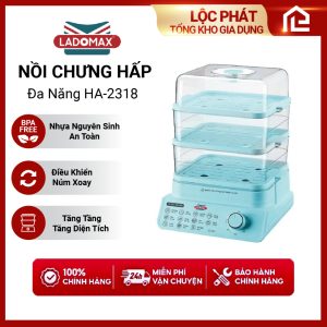 Nồi Xửng Hấp Điện Đa năng 3 Tầng 18.0L Ladomax HA-2318 Hàng Chính Hãng Bảo Hành 12 Tháng (Màu Ngẫu Nhiên)