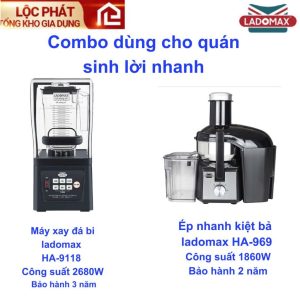 COMBO chuyên quán máy xay sinh tố mạnh 2680W và máy ép 1860W Ladomax chuẩn moto đồng ,linh kiện thay thế chính hãng.