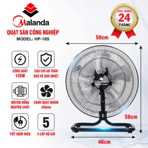 Quạt sàn công nghiệp Malanda Thái Lan /ladomax HA-218S,145W,lưu lượng gió: 8600 m3/1 giờ,bảo hành 2 năm